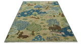 The Jungle Pond Custom Made Blue And Beige Hand Knotted Wool Area Rug