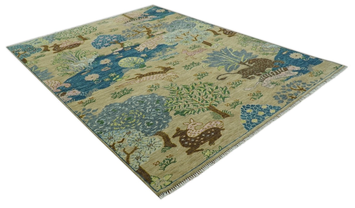 The Jungle Pond Custom Made Blue And Beige Hand Knotted Wool Area Rug