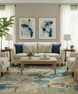 The Jungle Pond Custom Made Blue And Beige Hand Knotted Wool Area Rug