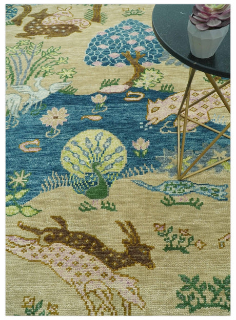 The Jungle Pond Custom Made Blue And Beige Hand Knotted Wool Area Rug