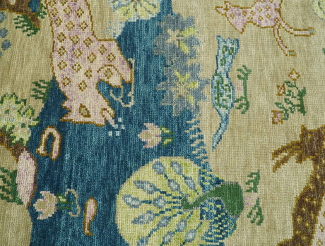 The Jungle Pond Custom Made Blue And Beige Hand Knotted Wool Area Rug