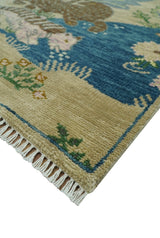 The Jungle Pond Custom Made Blue And Beige Hand Knotted Wool Area Rug