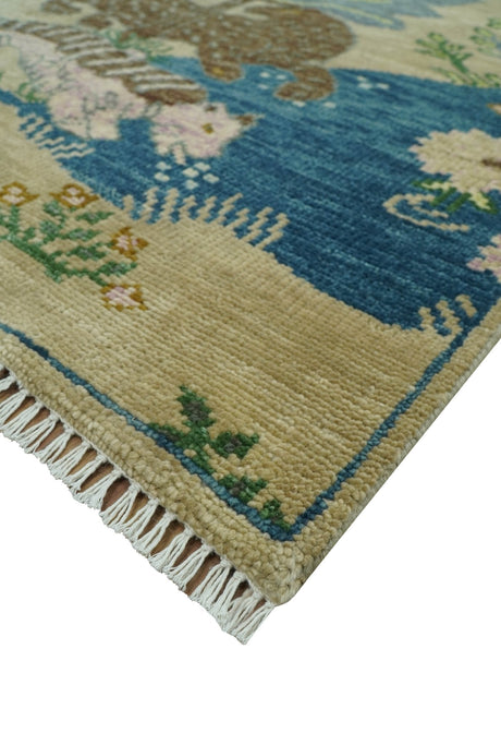 The Jungle Pond Custom Made Blue And Beige Hand Knotted Wool Area Rug