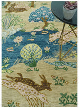 The Jungle Pond Custom Made Blue And Beige Hand Knotted Wool Rug