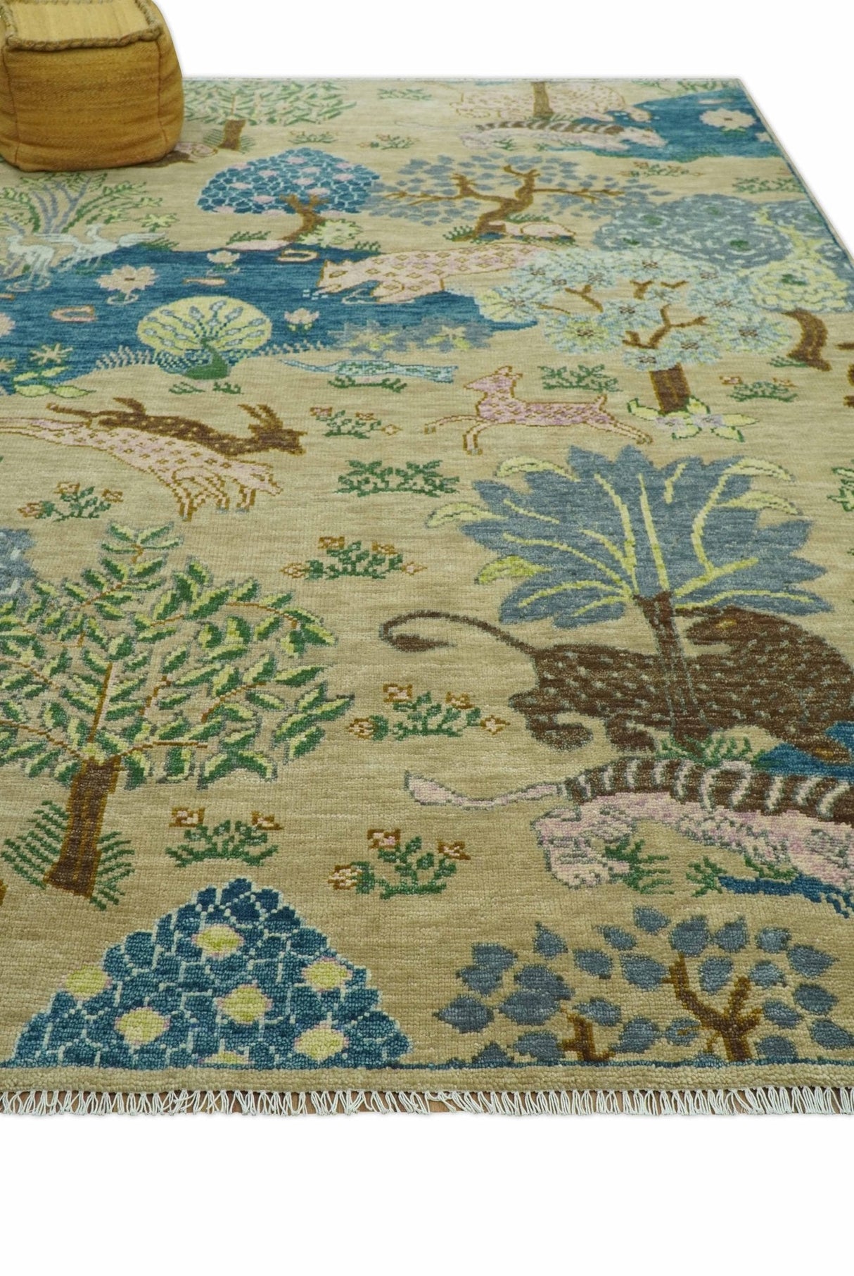 The Jungle Pond Custom Made Blue And Beige Hand Knotted Wool Rug