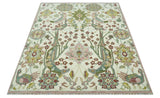 The Peacock Garden Ivory and Green Bird Hand Knotted Multi size Wool Area Rug