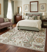 The Peacock Garden Ivory and Green Bird Hand Knotted Multi size Wool Area Rug