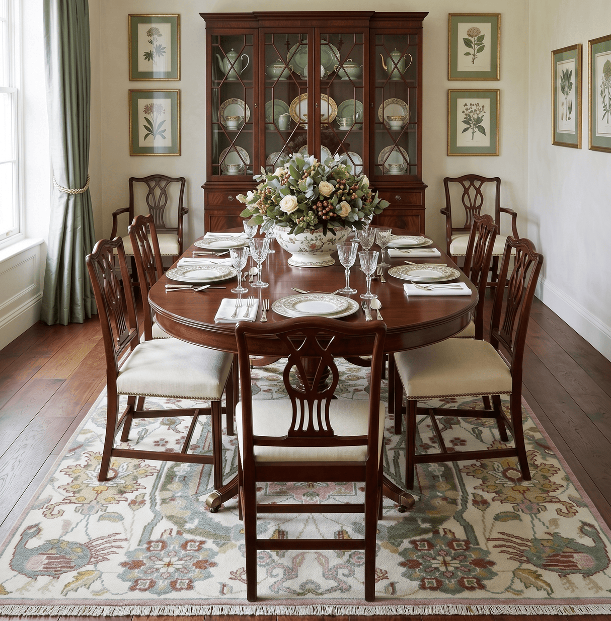 The Peacock Garden Ivory and Green Bird Hand Knotted Multi size Wool Area Rug