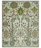 The Peacock Garden Ivory and Green Bird Hand Knotted Multi size Wool Area Rug
