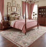 The Peacock Garden Pink and Green Peacock Bird Hand Knotted Multi size Wool Area Rug