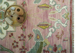 The Peacock Garden Pink and Green Peacock Bird Hand Knotted Multi size Wool Area Rug