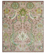 The Peacock Garden Pink and Green Peacock Bird Hand Knotted Multi size Wool Area Rug