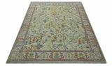 The Plants and Roots Ivory and Pink Hand Knotted Traditional Custom Made Wool Rug