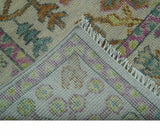 The Plants and Roots Ivory and Pink Hand Knotted Traditional Custom Made Wool Rug