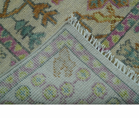 The Plants and Roots Ivory and Pink Hand Knotted Traditional Custom Made Wool Rug
