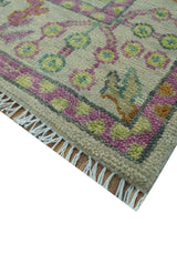 The Plants and Roots Ivory and Pink Hand Knotted Traditional Custom Made Wool Rug