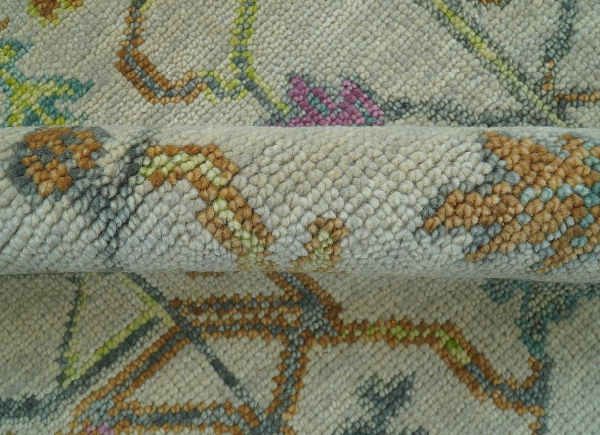 The Plants and Roots Ivory and Pink Hand Knotted Traditional Custom Made Wool Rug