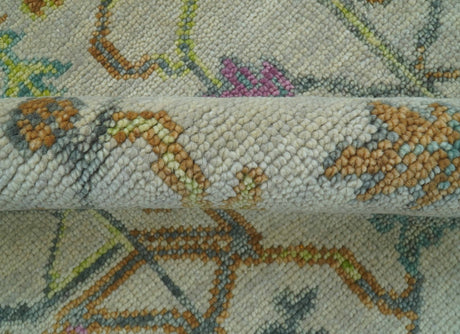 The Plants and Roots Ivory and Pink Hand Knotted Traditional Custom Made Wool Rug