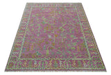 The Plants and Roots Pink and Green Hand Knotted Traditional Custom Made Wool Rug