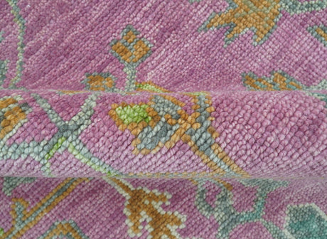The Plants and Roots Pink and Green Hand Knotted Traditional Custom Made Wool Rug