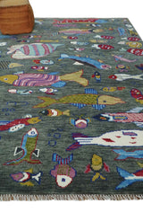 The Sea Life vibrant Colorful Fish Gray Rug Hand Knotted Multi Size Wool Area Rug