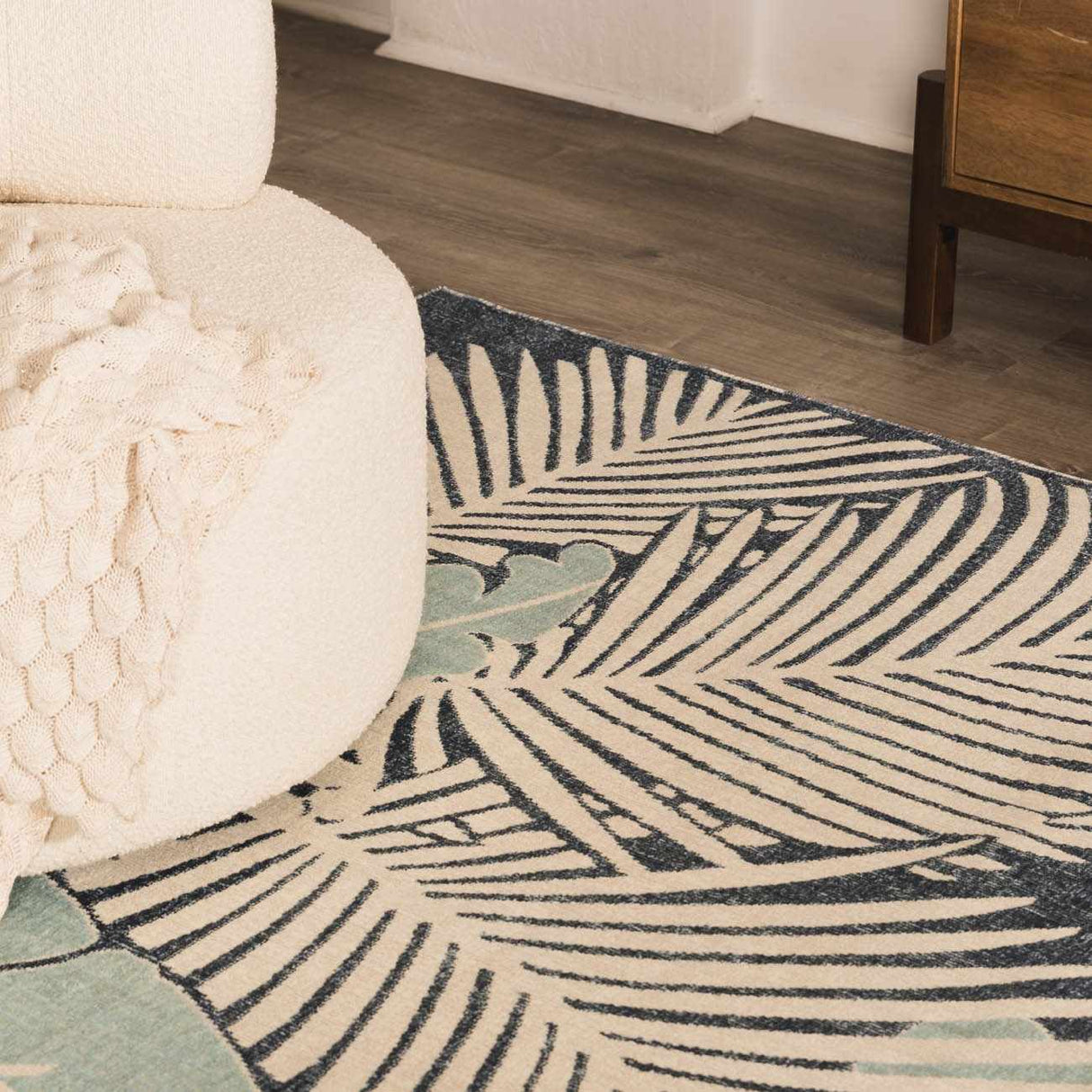 Thebarton Coastal Blue Palm Area Rug-Rugs-Parc Decor