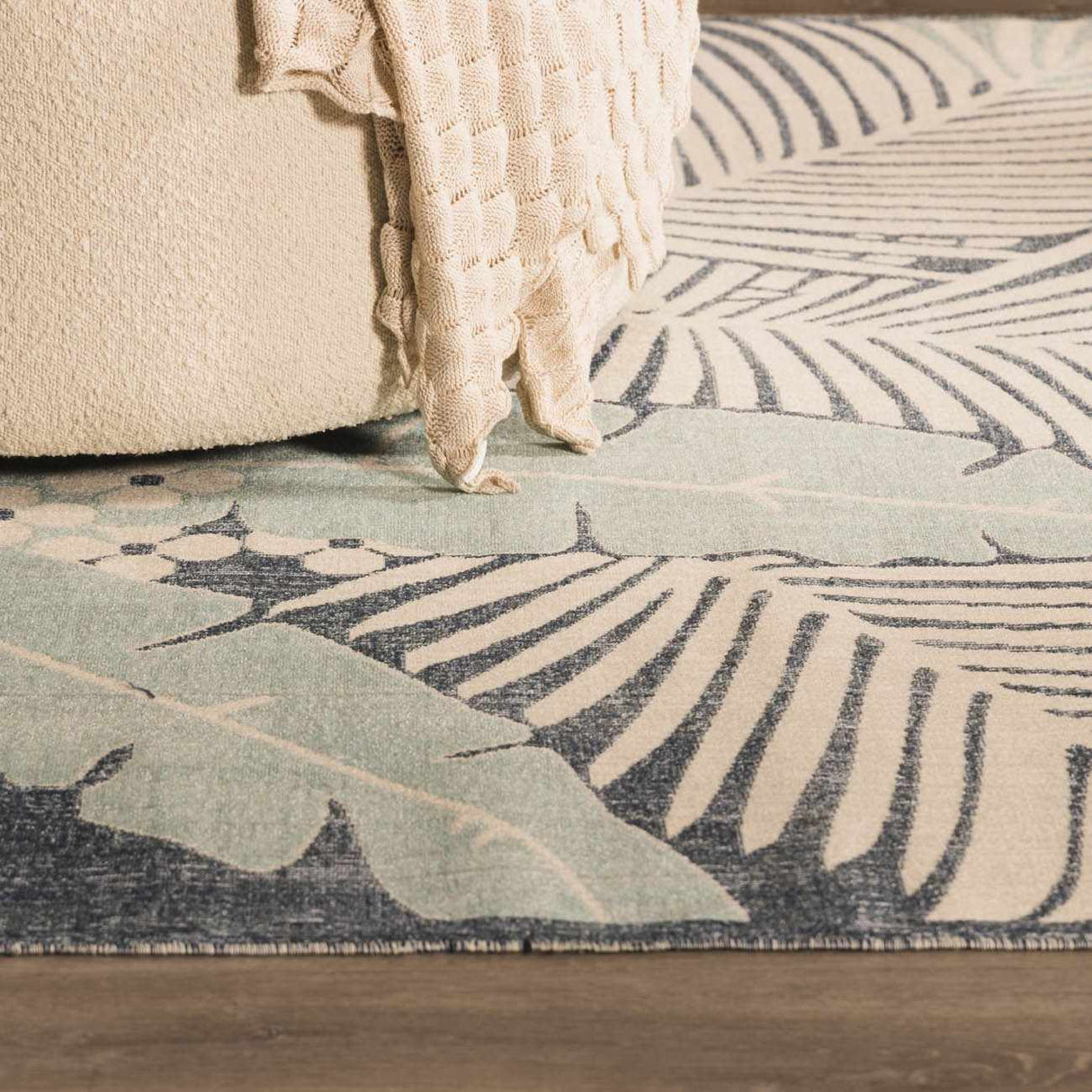 Thebarton Coastal Blue Palm Area Rug-Rugs-Parc Decor