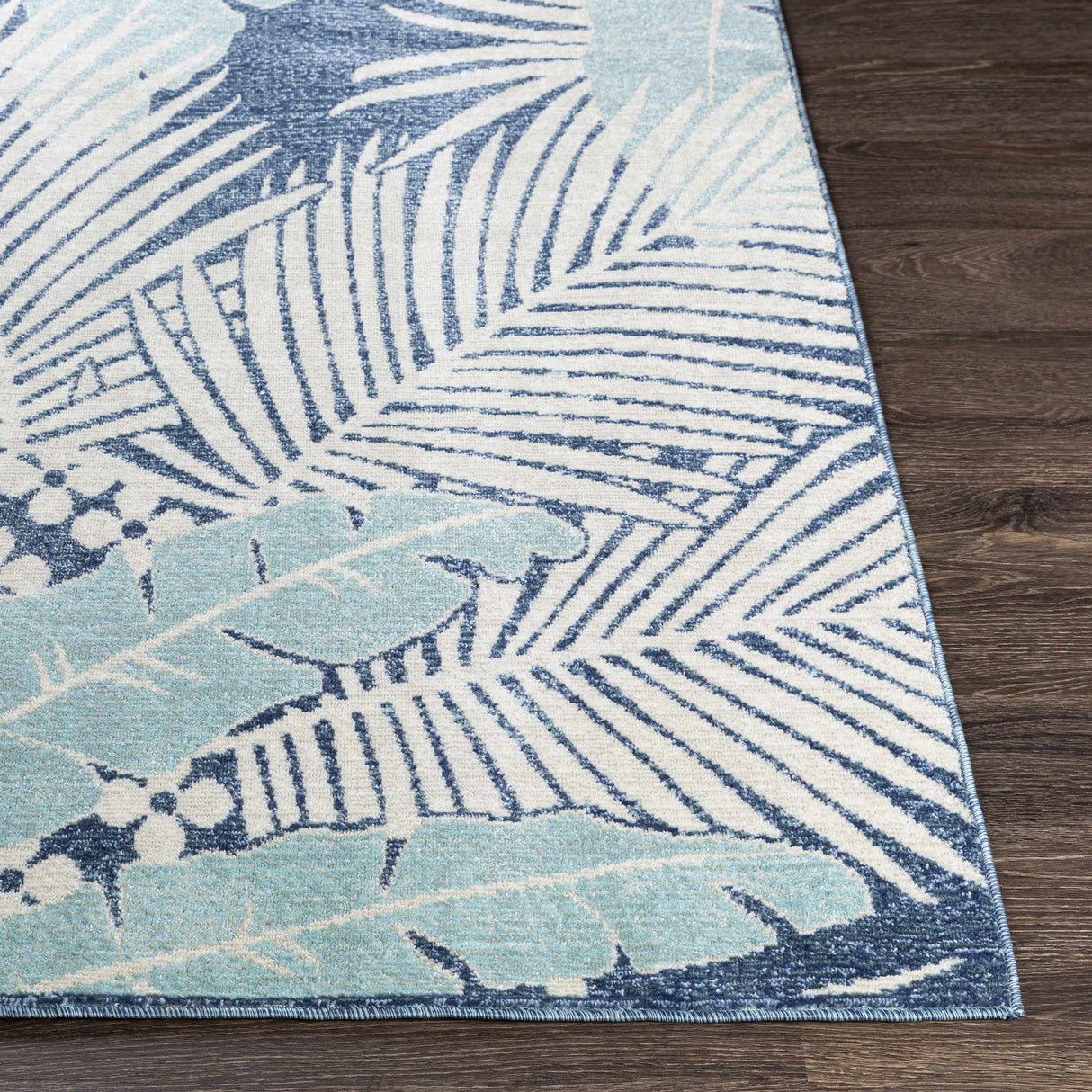 Thebarton Coastal Blue Palm Area Rug-Rugs-Parc Decor