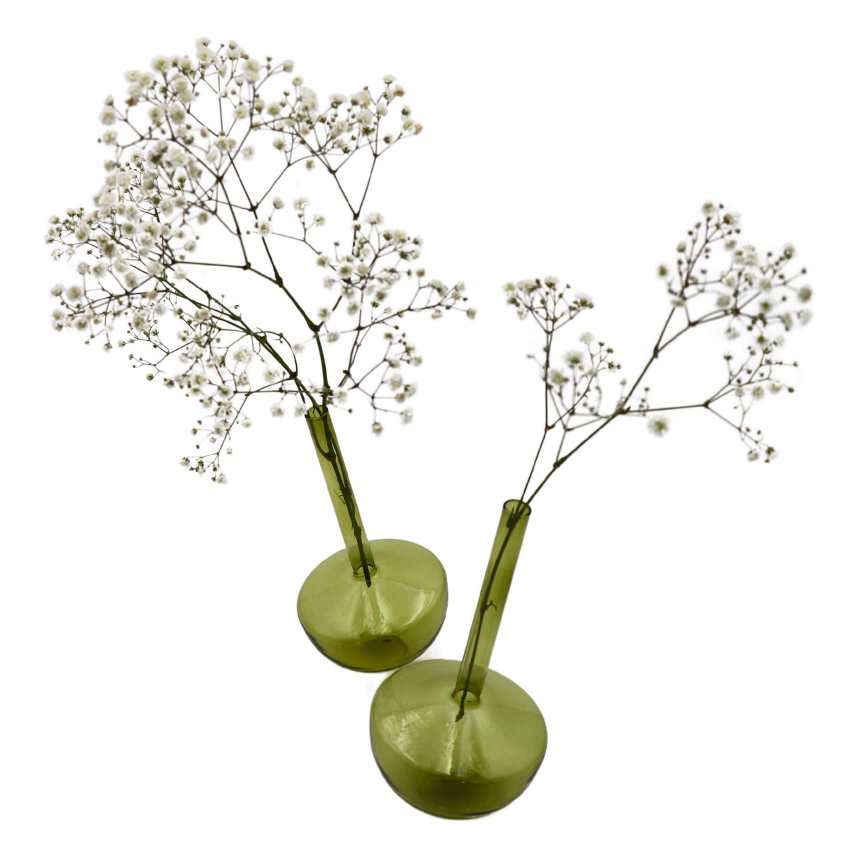 Tilted Sage Glass Bud Vases – Pair