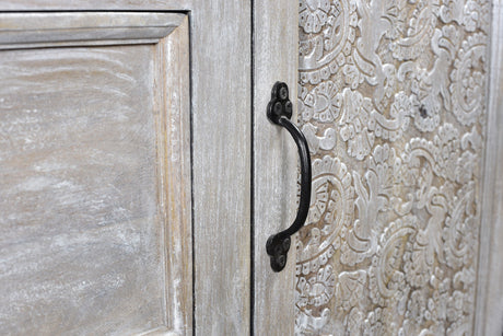 Timbergirl Hand-carved Antique Finish 2-door Sideboard Cabinet-Sideboard-Parc Decor