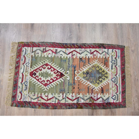 Timbergirl Kilim Sage Coral 100% Cotton Handmade Rug