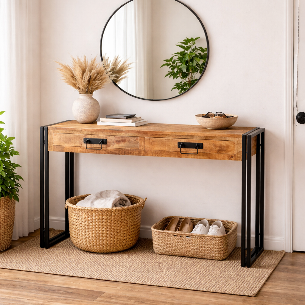 Timbergirl Reclaimed Mango Wood Console Table with Metal Legs