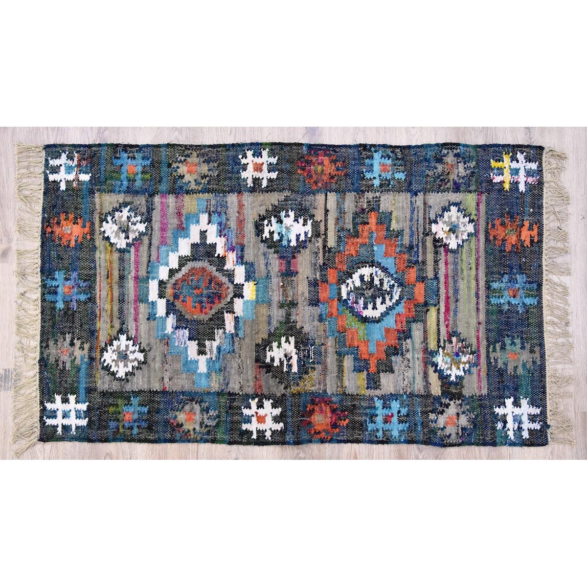 Timbergirl Teal and Coral 100% Cotton Handmade Rug