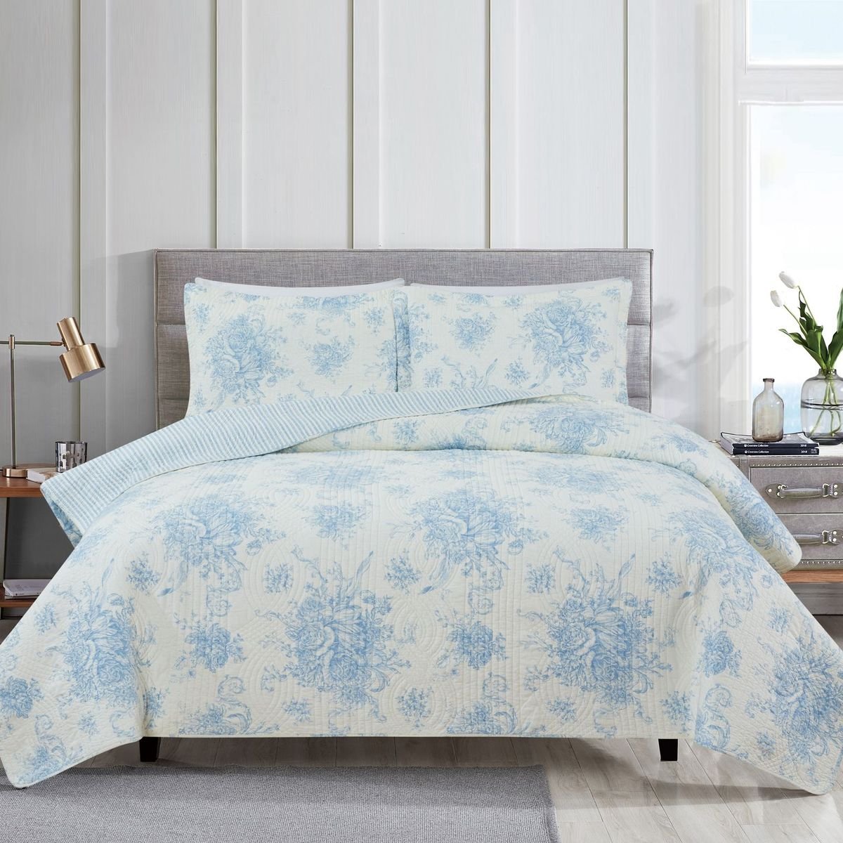 Toile Reversible Cotton Quilt Set-Quilt-Parc Decor