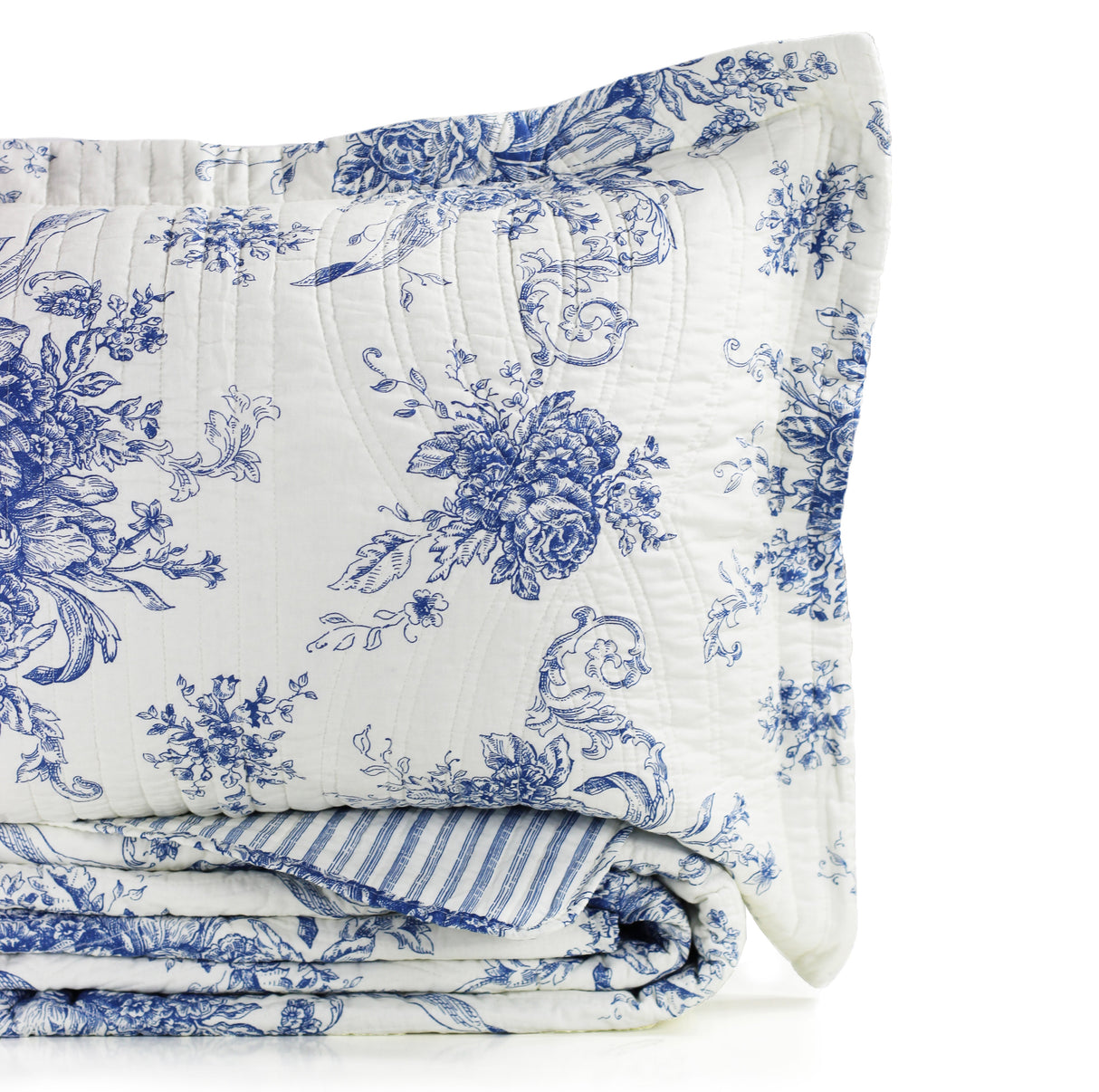 Toile Reversible Cotton Quilt Set-Quilt-Parc Decor