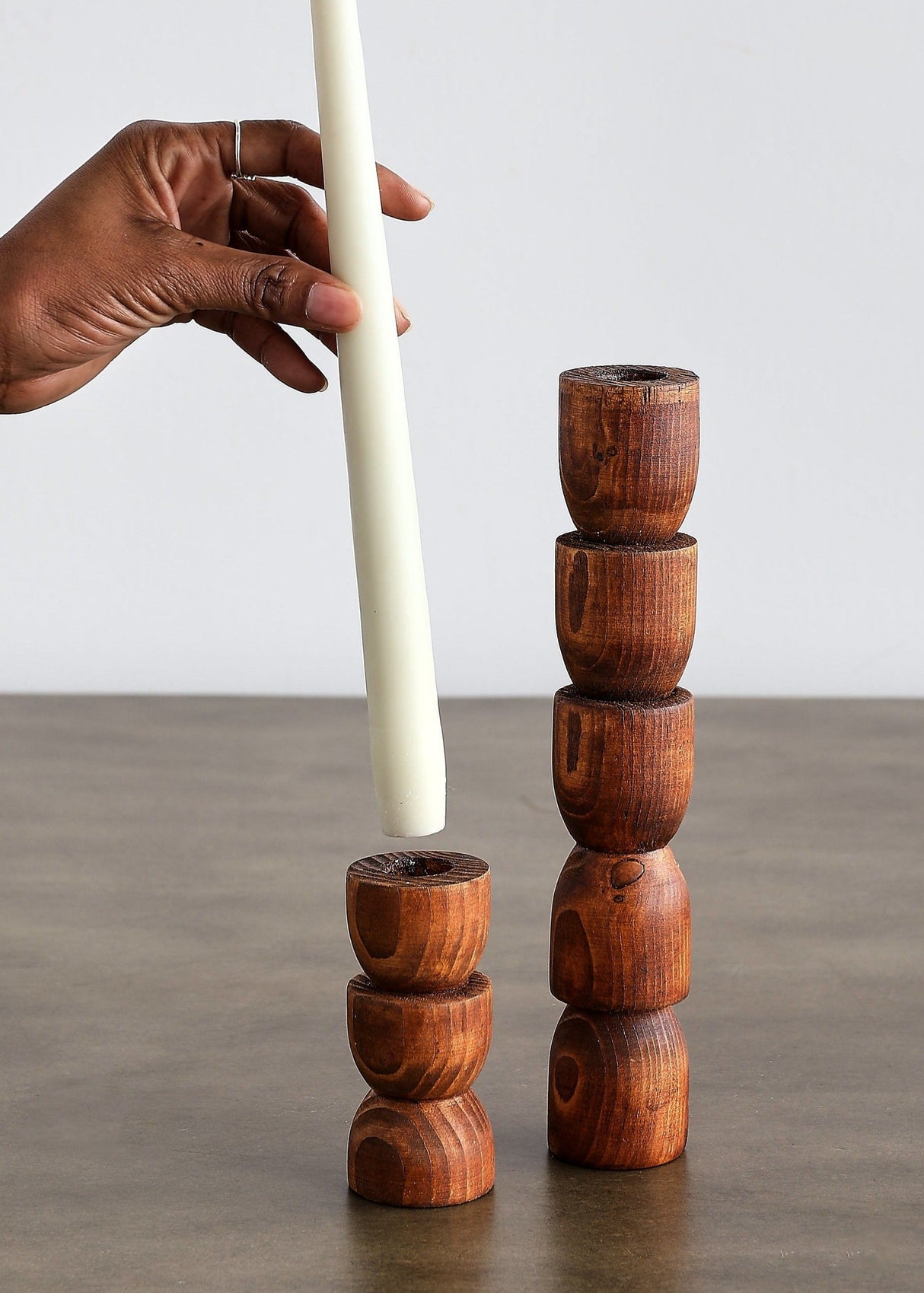 Totem Pine Wood Taper Candlestick Holder-Décor Collection-Parc Decor