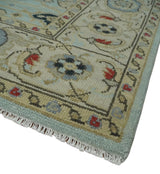 Traditional Aqua and Beige Hand knotted Oriental Oushak Custom Made wool Area Rug