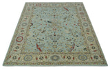 Traditional Aqua and Beige Hand knotted Oriental Oushak Custom Made wool Area Rug