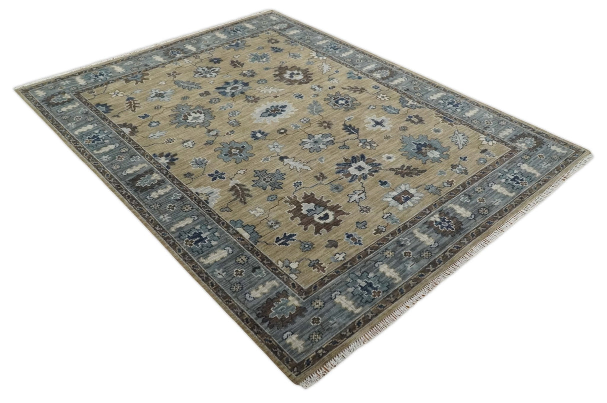 Traditional Beige and Gray Multi Size Turkish Knot Antique Style Floral Hand knotted Oushak Wool Area Rug