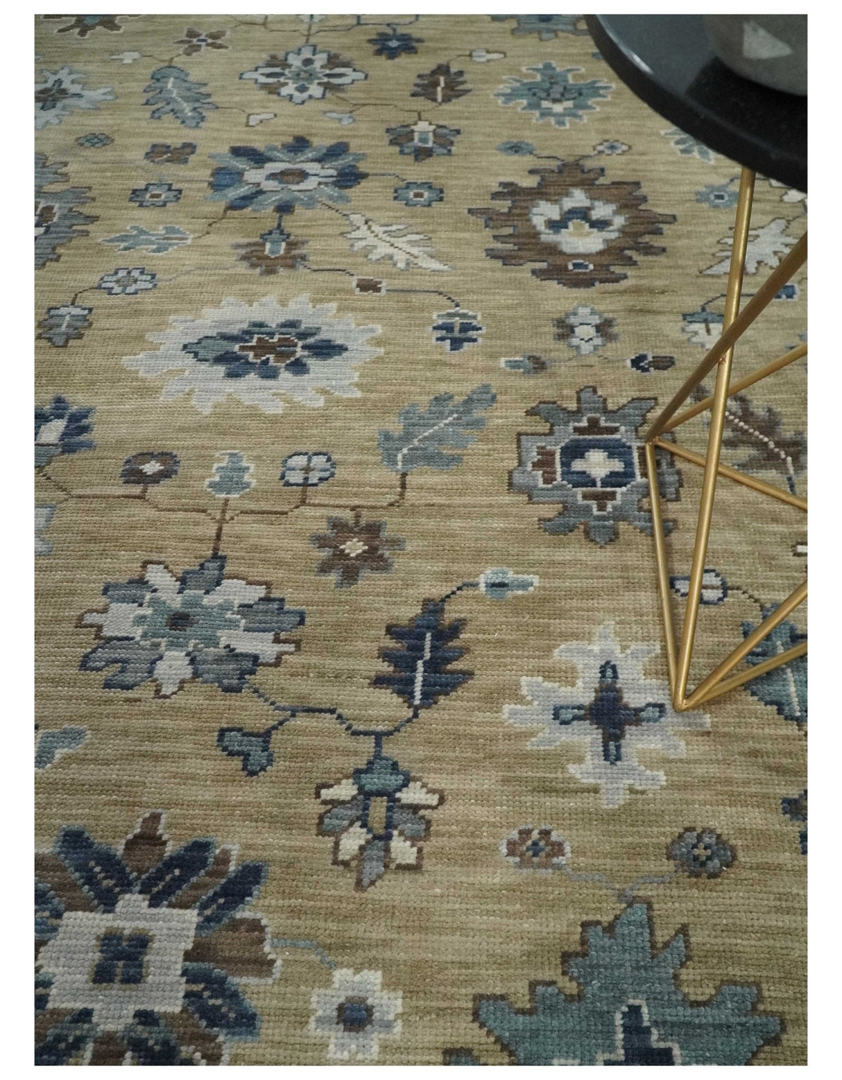Traditional Beige and Gray Multi Size Turkish Knot Antique Style Floral Hand knotted Oushak Wool Area Rug