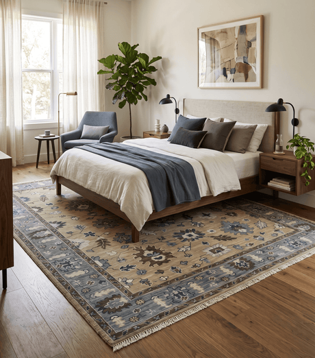 Traditional Beige and Gray Multi Size Turkish Knot Antique Style Floral Hand knotted Oushak Wool Area Rug