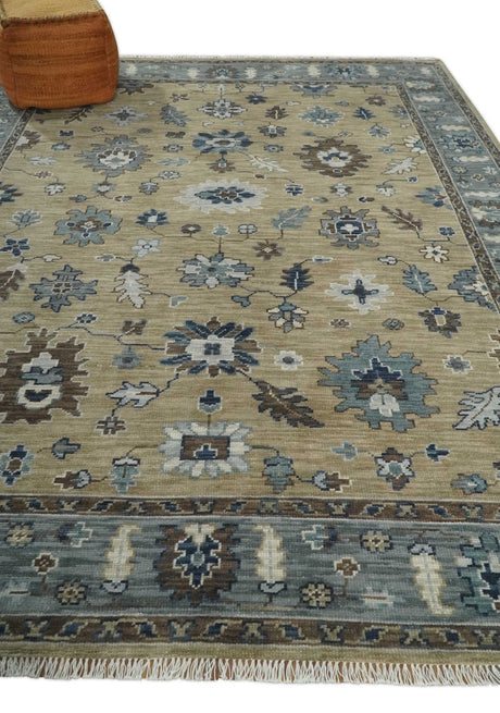 Traditional Beige and Gray Multi Size Turkish Knot Antique Style Floral Hand knotted Oushak Wool Area Rug