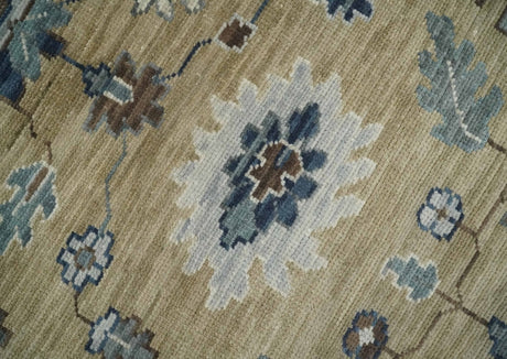 Traditional Beige and Gray Multi Size Turkish Knot Antique Style Floral Hand knotted Oushak Wool Area Rug