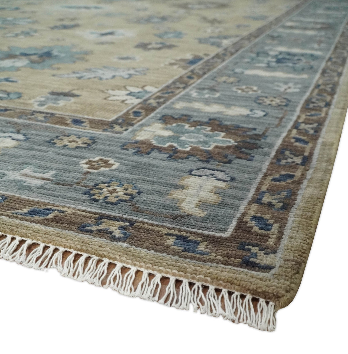 Traditional Beige and Gray Multi Size Turkish Knot Antique Style Floral Hand knotted Oushak Wool Area Rug