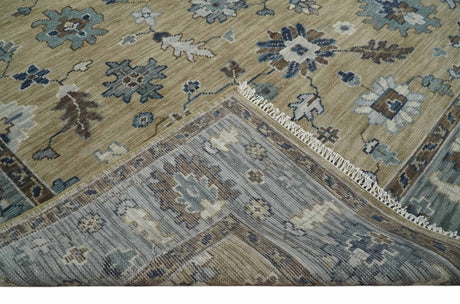 Traditional Beige and Gray Multi Size Turkish Knot Antique Style Floral Hand knotted Oushak Wool Area Rug