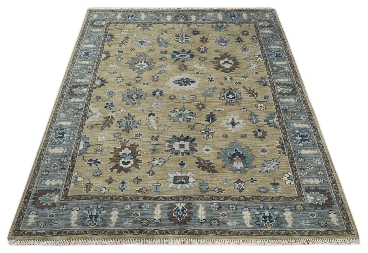Traditional Beige and Gray Multi Size Turkish Knot Antique Style Floral Hand knotted Oushak Wool Area Rug