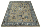 Traditional Beige and Gray Multi Size Turkish Knot Antique Style Floral Hand knotted Oushak Wool Area Rug
