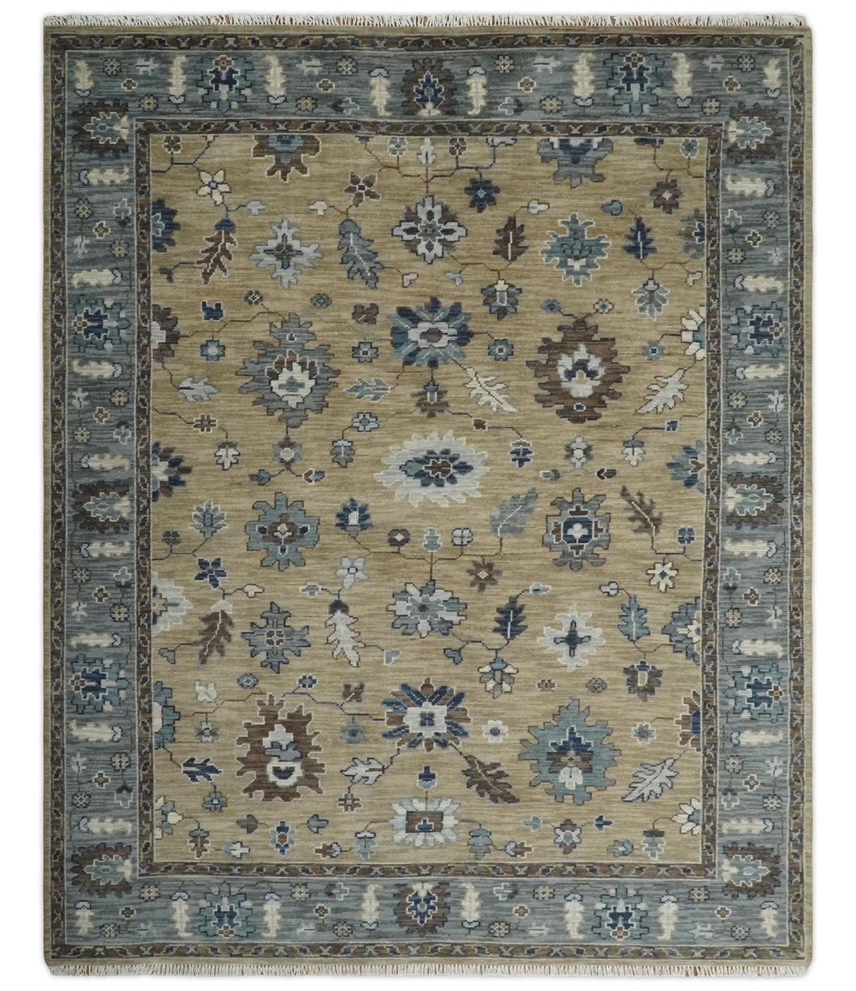 Traditional Beige and Gray Multi Size Turkish Knot Antique Style Floral Hand knotted Oushak Wool Area Rug