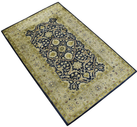 Traditional Black and Olive Hand Tufted 5x8 Wool Area Rug