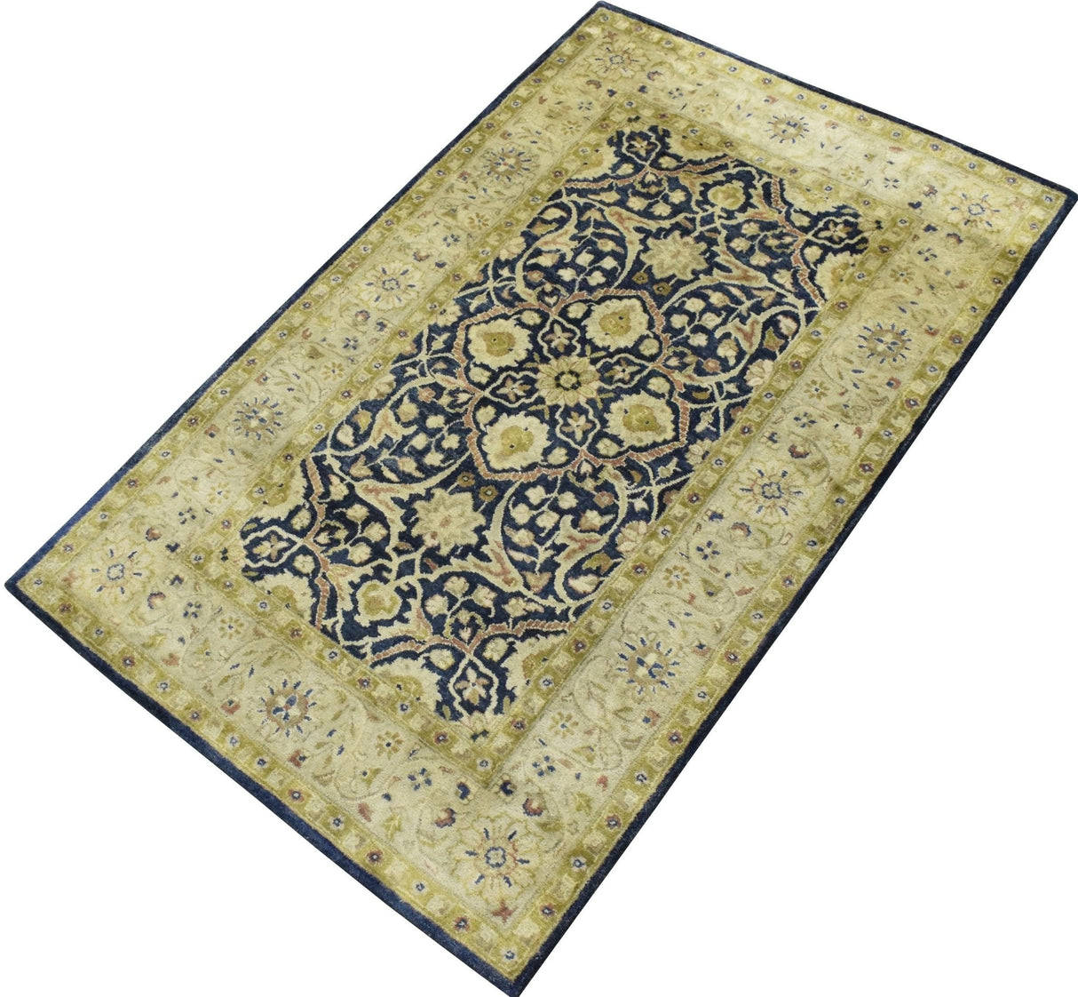 Traditional Black and Olive Hand Tufted 5x8 Wool Area Rug
